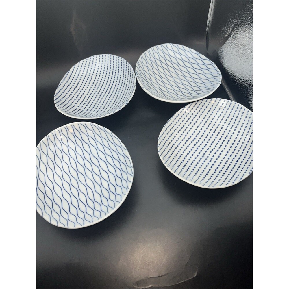 Set Of 4 Vintage  Hand Painted Collection Blue Salad 7” Plates Dessert Tapas